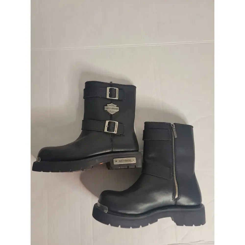Harley-Davidson Boots Men's SZ 8 Zip Buckled Black Motorcycle Grunge 91724